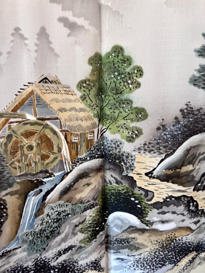 Uzun Yeşil Baskılı İpek Japon Kimono - Görsel 3