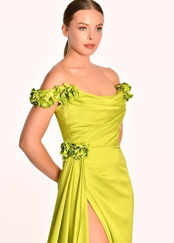 AlfaBeta Yeşil Saten Abiye Elbise - Görsel 2