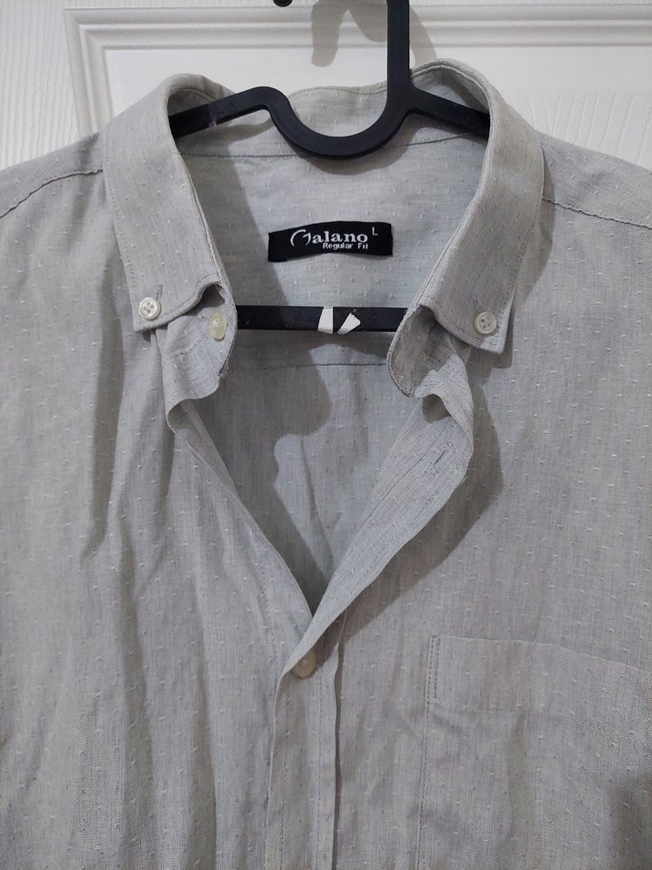 Gri Keten Erkek Gömlek Uzun Kollu - Görsel 2