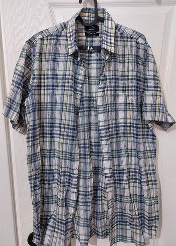 Erkek Keten Kısa Kollu Gri Düğmeli Gömlek - Görsel 3