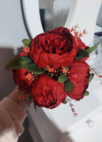 Kırmızı Dantel Detaylı Bohem Gelin Buketi - Görsel 2