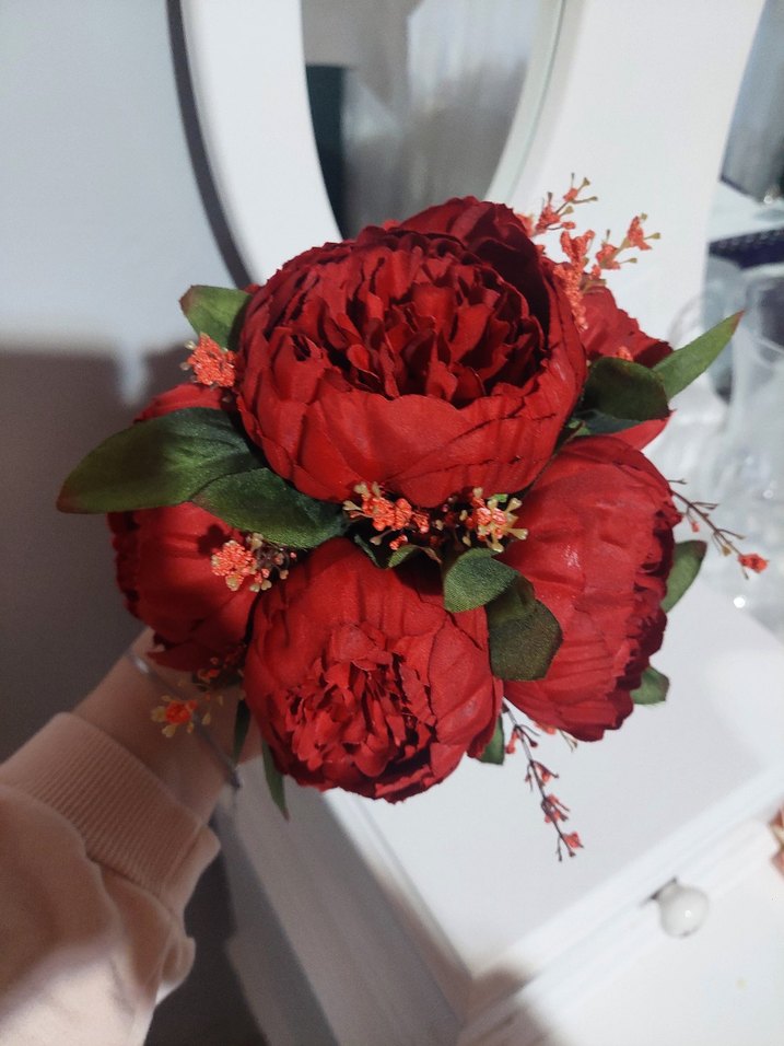 Kırmızı Dantel Detaylı Bohem Gelin Buketi - Görsel 2