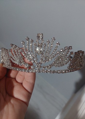 Beyaz Parlak Taşlı Gelin Tacı - Görsel 2