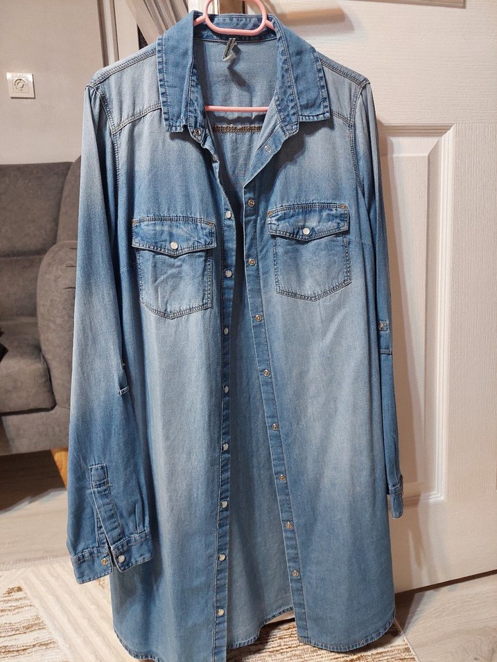 Mavi Denim Düğmeli Kadın Gömlek - Görsel 2