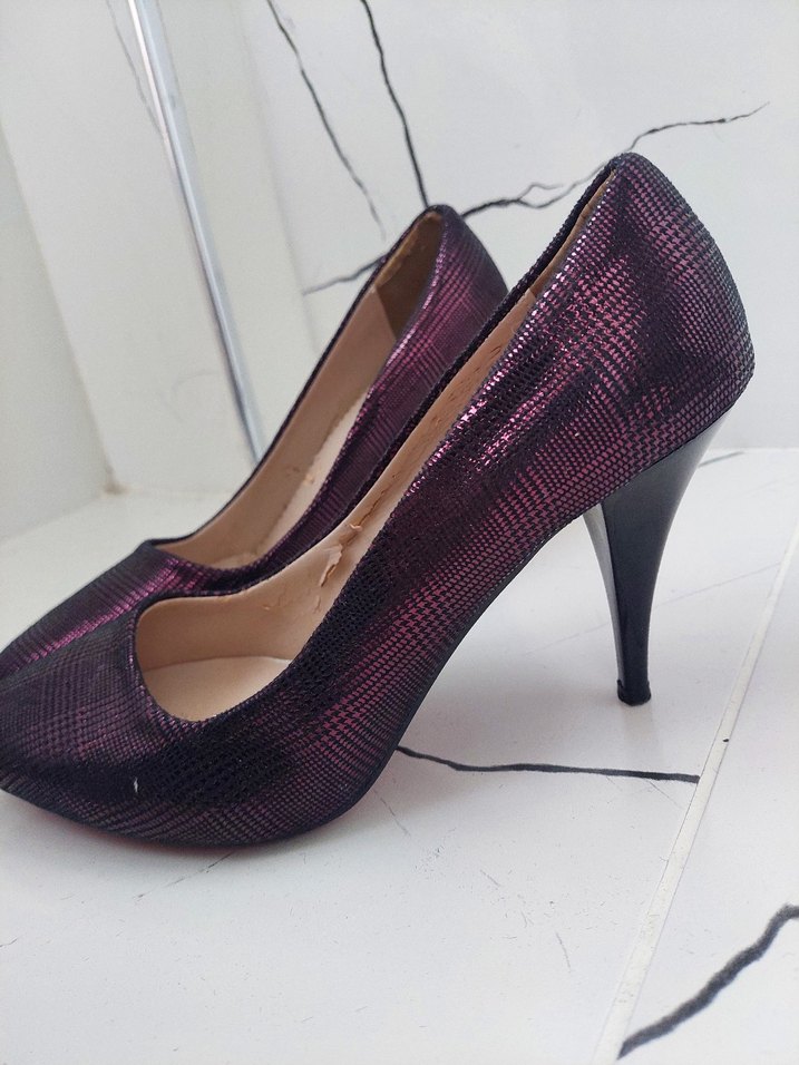 Mor Yılan Desenli Topuklu Stiletto - Görsel 3