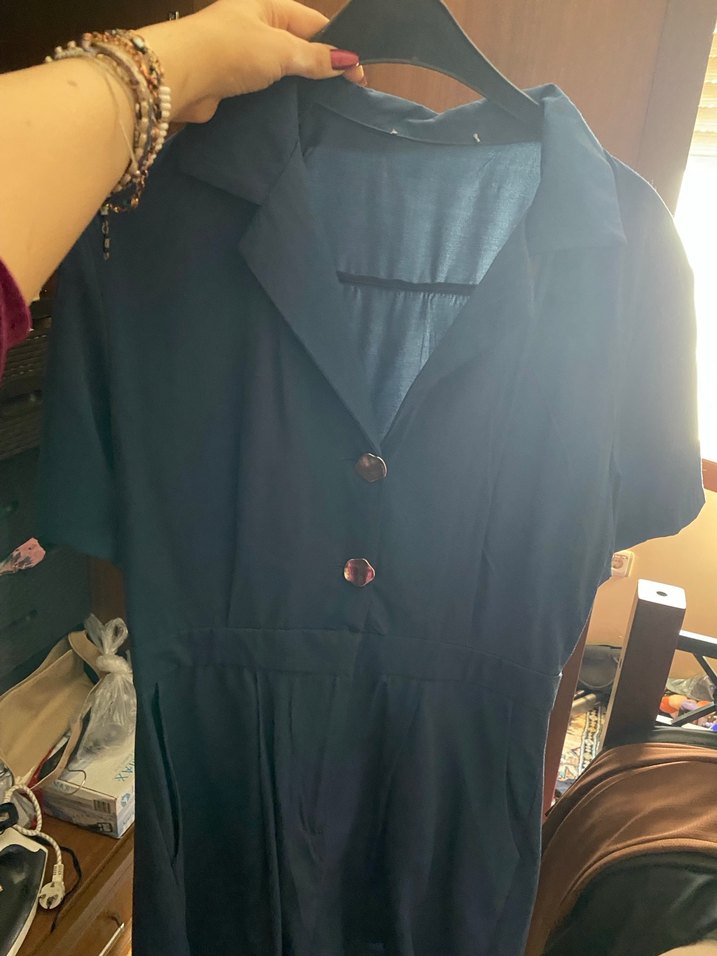 Düğmeli Siyah Keten Mini Tulum - Görsel 2