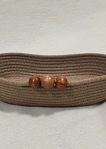 Ahşap Boncuklu Kahverengi Dekoratif Bohem Sepet - Görsel 3