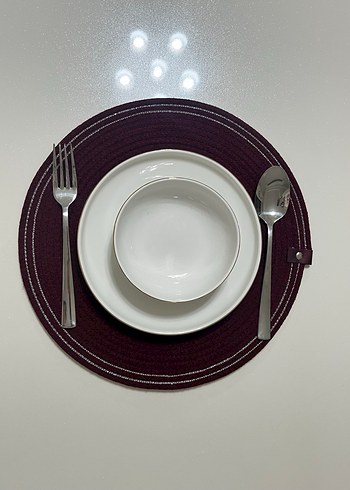 Bordo Renk Gri Kenar Detaylı 6lı Sofra Servisi ve Ekmek Sepeti - Görsel 3