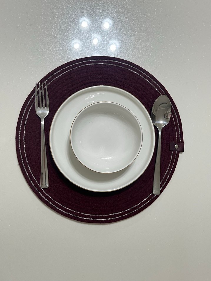 Bordo Renk Gri Kenar Detaylı 6lı Sofra Servisi ve Ekmek Sepeti - Görsel 3