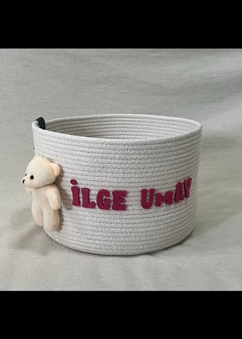 Pembe İsim Detaylı Beyaz Bohem Çocuk Sepeti - Görsel 2