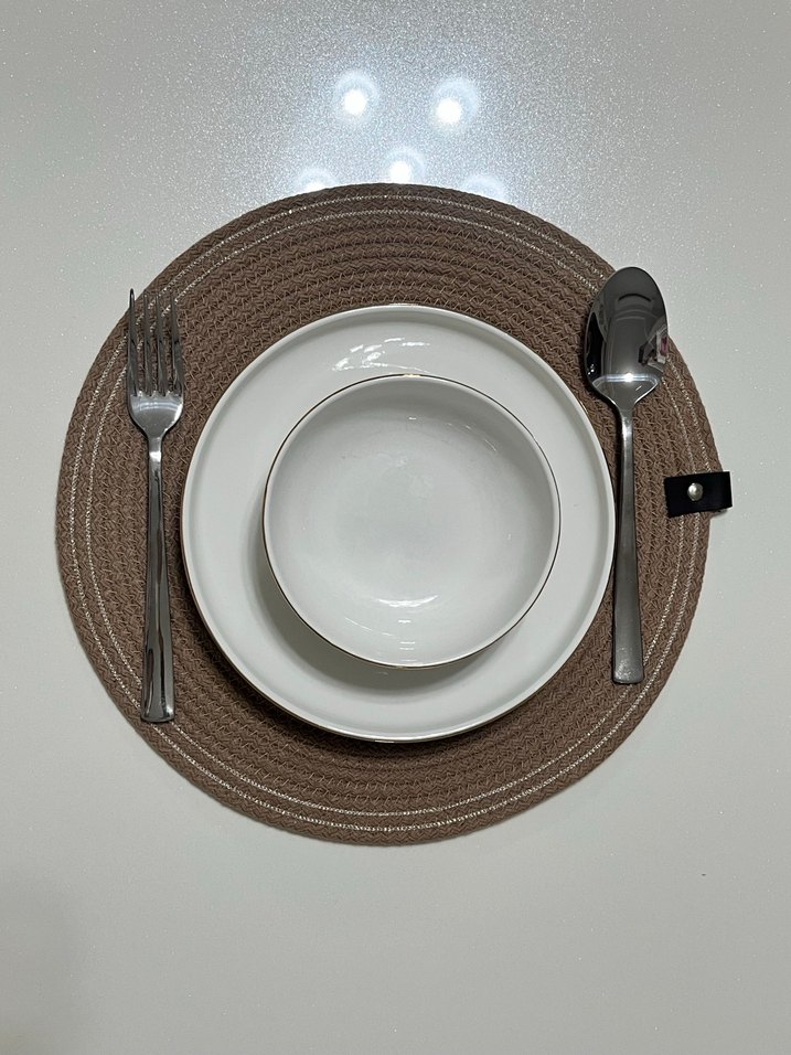 Simli İşlemeli Kahverengi 6lı Servis Takımı ve Ekmek Sepeti - Görsel 2