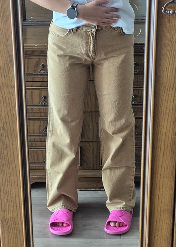 Koton Açık Kahverengi Bol Kesim Midi Jean - Görsel 3