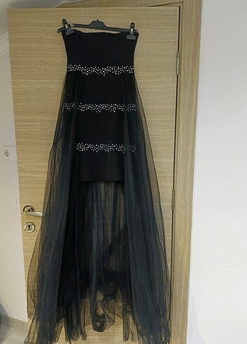 Siyah straplez mezuniyet elbisesi - Görsel 3