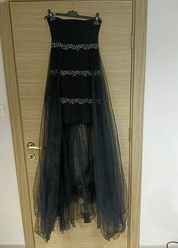 Siyah straplez mezuniyet elbisesi - Görsel 4