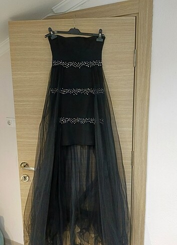 Siyah straplez mezuniyet elbisesi - Görsel 5