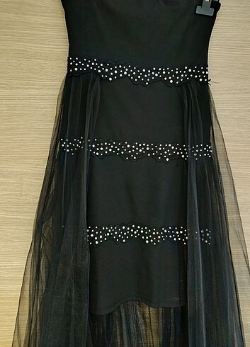 Siyah straplez mezuniyet elbisesi - Görsel 6