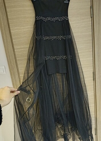 Siyah straplez mezuniyet elbisesi - Görsel 7