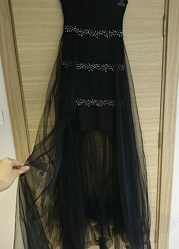 Siyah straplez mezuniyet elbisesi - Görsel 8