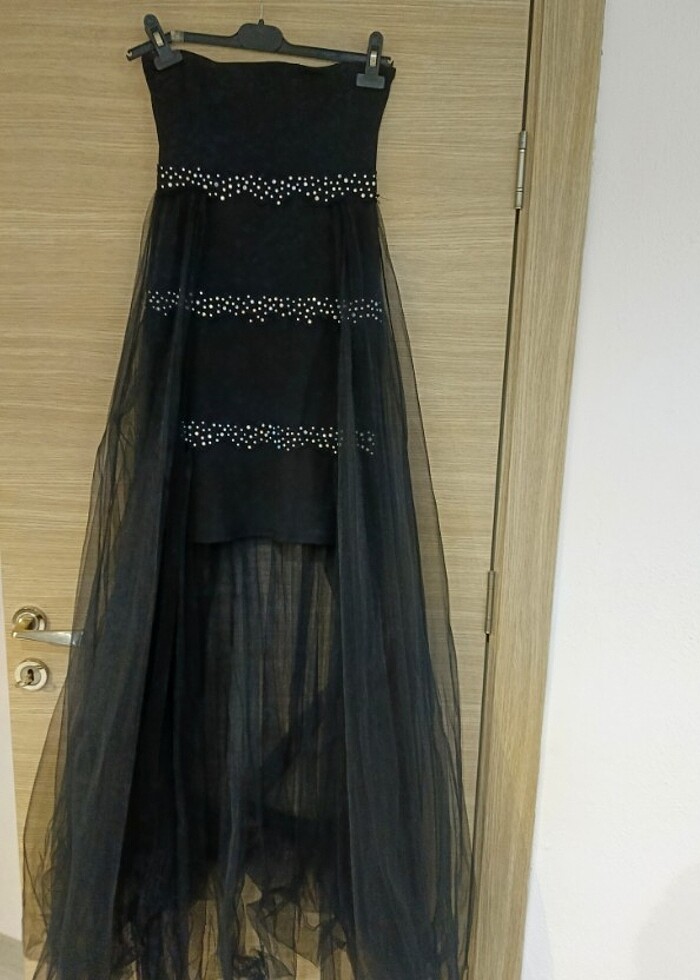 Siyah straplez mezuniyet elbisesi - Görsel 2