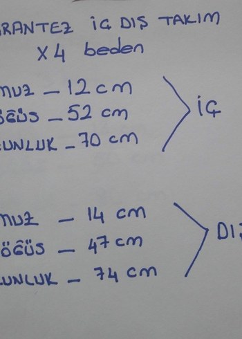 48 Beden beyaz Renk Parantez marka iç dış takım