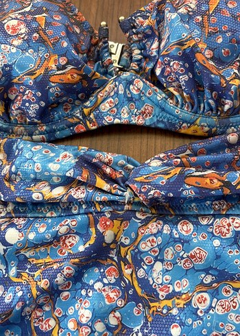 38 Beden mavi Renk Mavi Bağcıklı Bohem Desenli Bikini