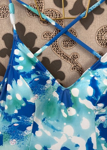 Mavi Tie-Dye Dantel Detaylı Mini Mayo - Görsel 3