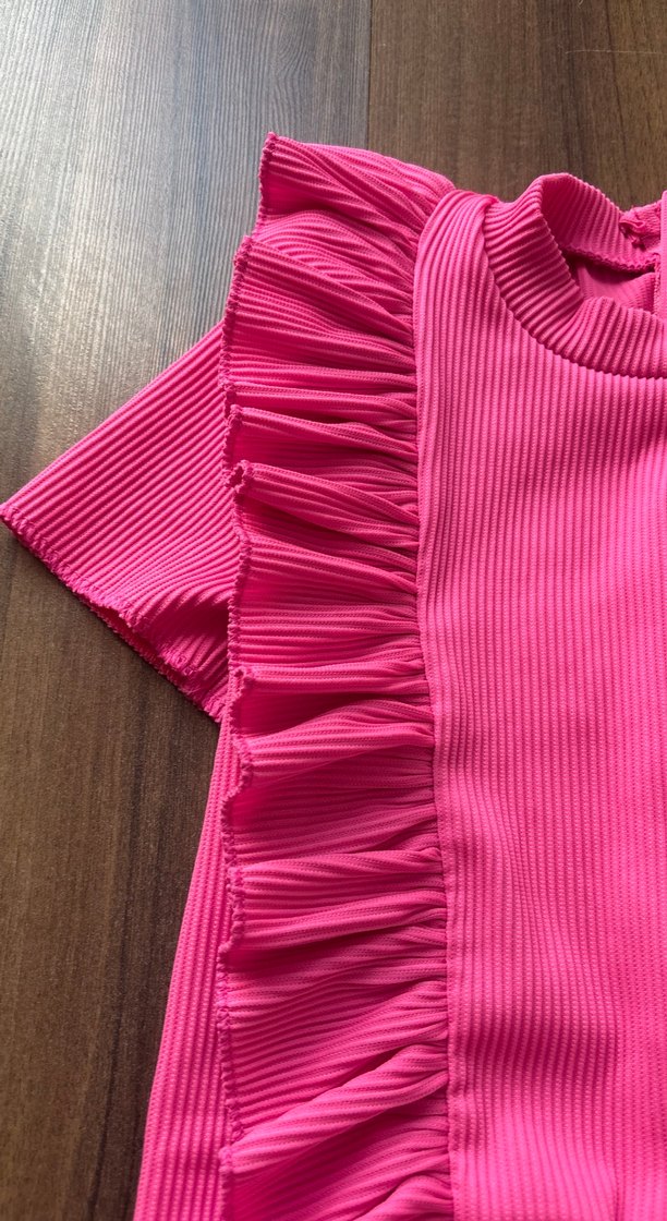 Kız Çocuk Pembe Fırfırlı Kısa Kollu Mayo - Görsel 2