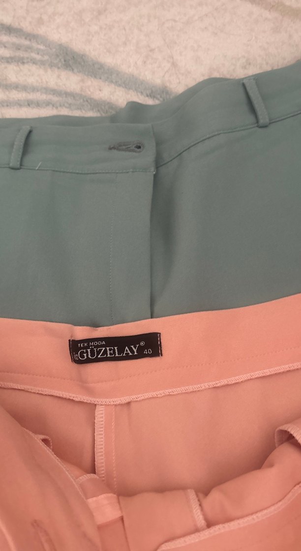 Pembe ve yeşil ikisi tek fiyat Kumaş nikralı Kadın Pantolon - Görsel 3