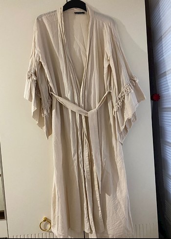 Trendyol Bej Püsküllü Uzun Kollu Kimono - Görsel 2