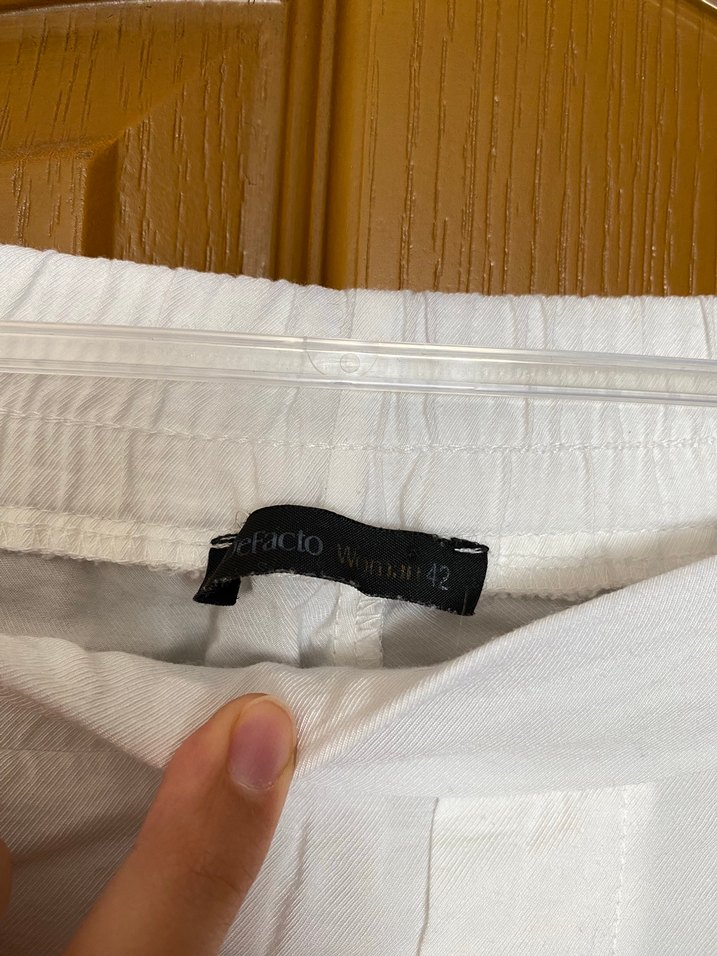 Defacto Beyaz Kadın Keten pantolon - Görsel 3