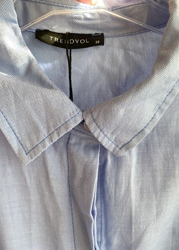 Trendyol Mavi Kuşaklı Pamuklu Dokuma Elbise - Görsel 5