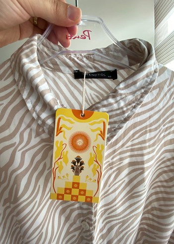 Trendyol Vizon Desenli Kuşaklı Viskon Dokuma Gömlek Elbise - Görsel 5