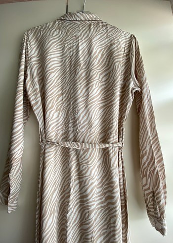 Trendyol Vizon Desenli Kuşaklı Viskon Dokuma Gömlek Elbise - Görsel 7