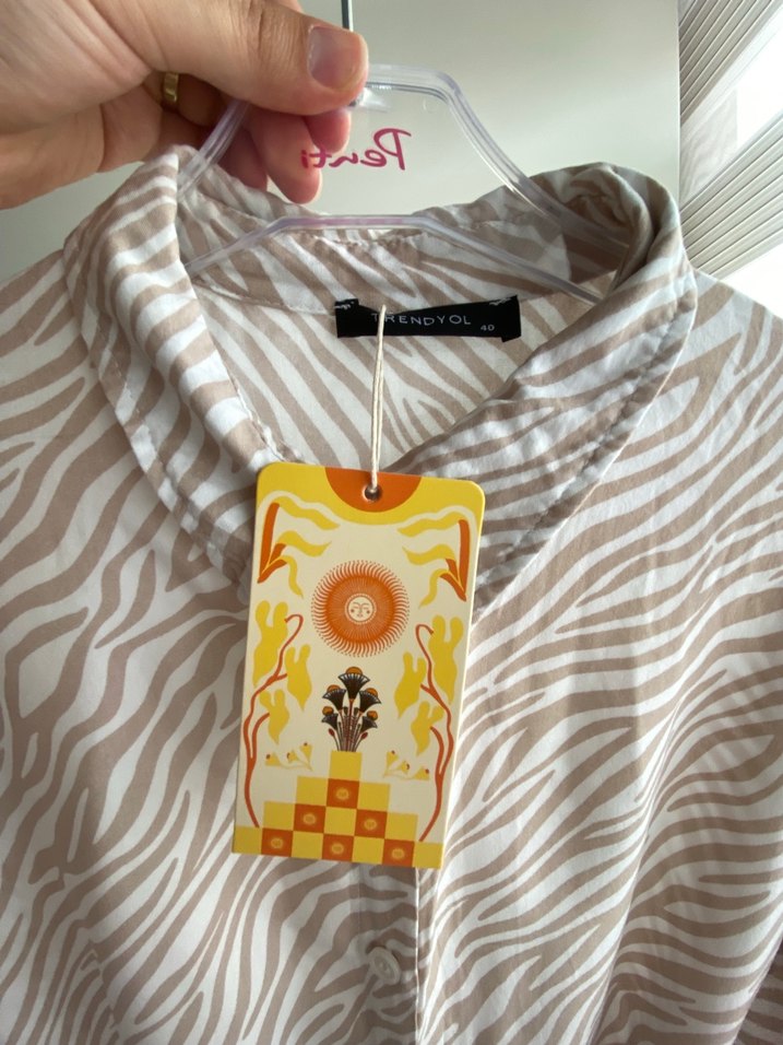 Trendyol Vizon Desenli Kuşaklı Viskon Dokuma Gömlek Elbise - Görsel 5