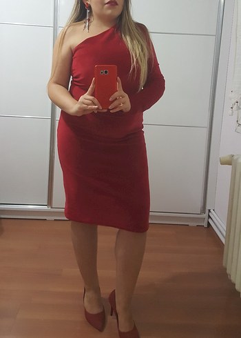 Trendyol & Milla Tek Omuzlu Kırmızı Midi Elbise