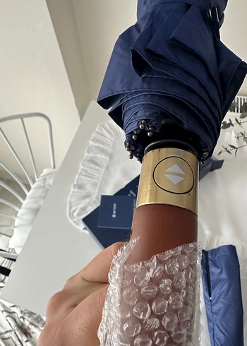 Lacivert Baskılı Üç Kademeli Saplı Şemsiye - Görsel 5