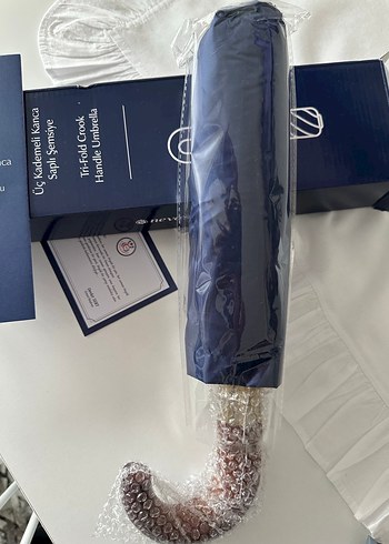 Lacivert Baskılı Üç Kademeli Saplı Şemsiye - Görsel 2