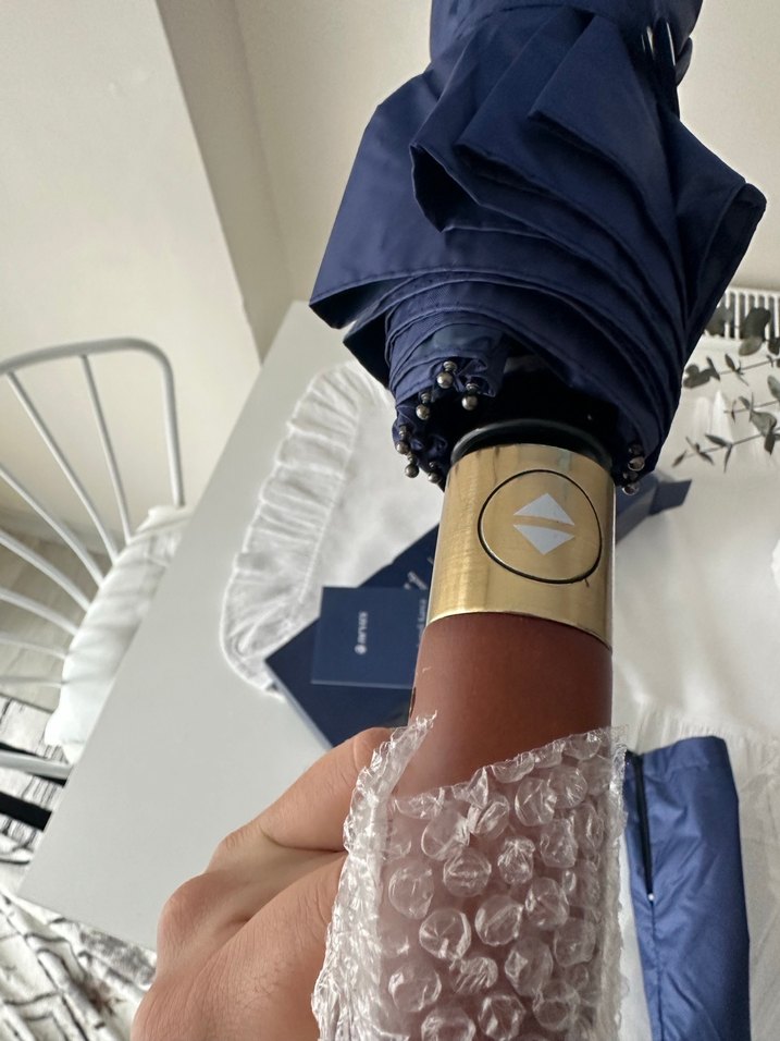 Lacivert Baskılı Üç Kademeli Saplı Şemsiye - Görsel 5