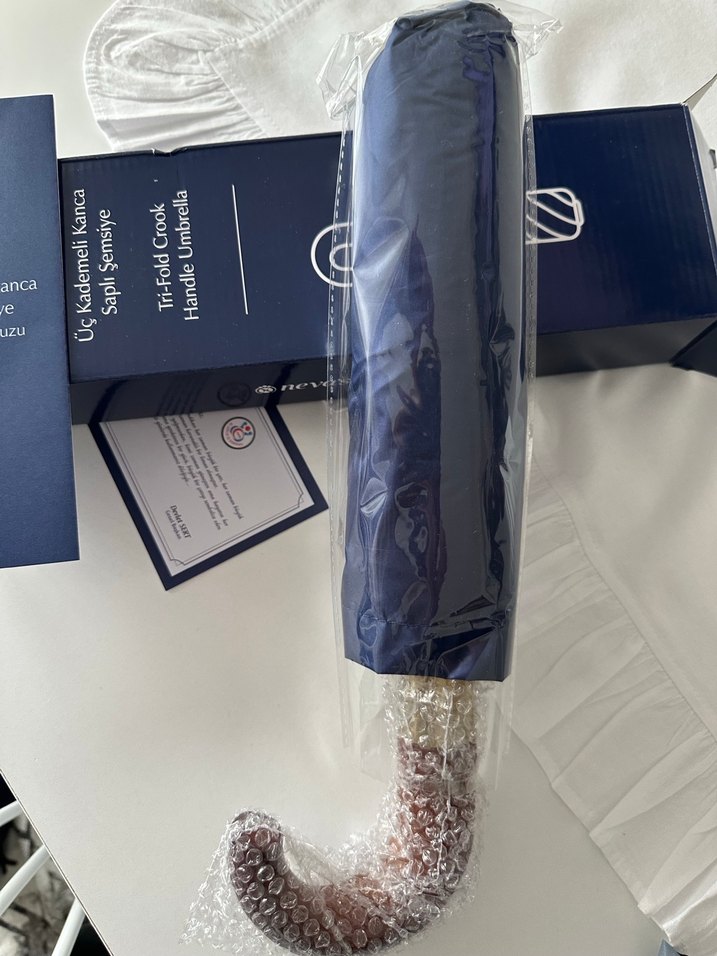 Lacivert Baskılı Üç Kademeli Saplı Şemsiye - Görsel 2