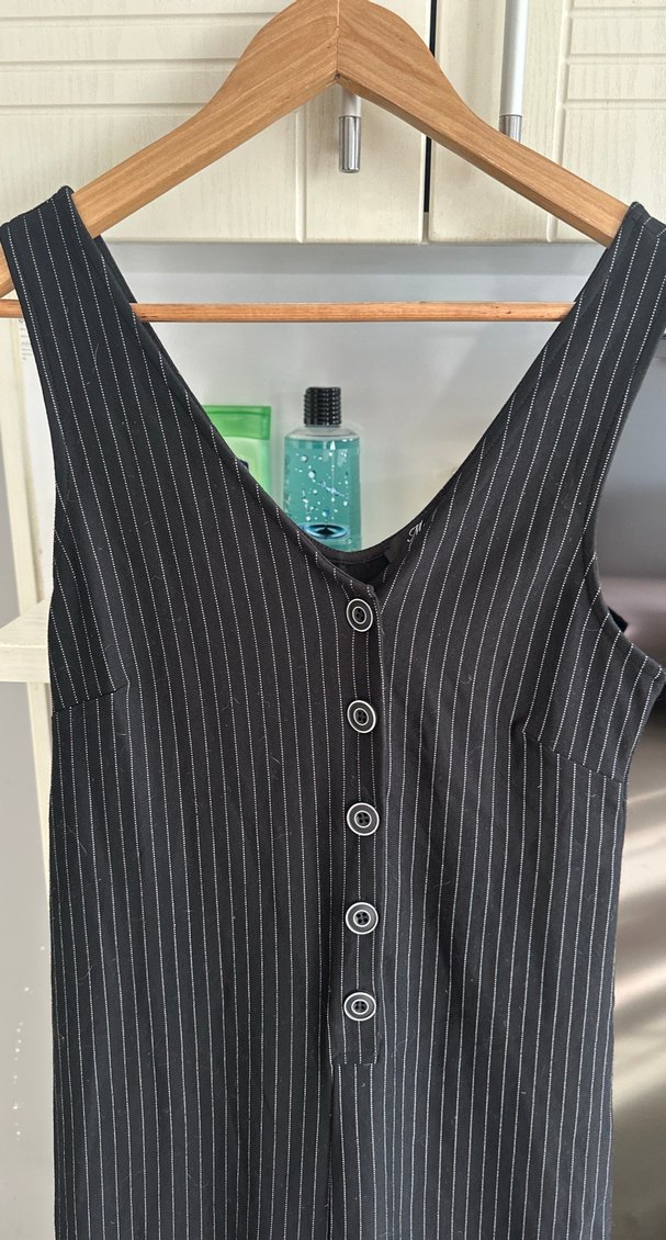 MAVİ MARKA Düğmeli Uzun Gri Çizgili,çok şık SİYAH Tulum - Görsel 2