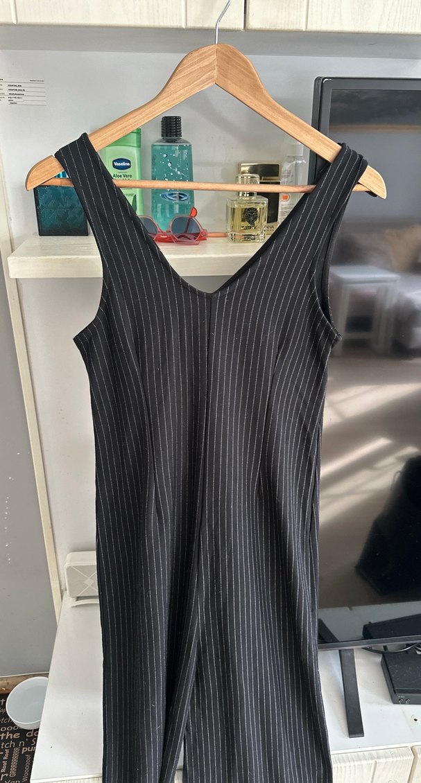 MAVİ MARKA Düğmeli Uzun Gri Çizgili,çok şık SİYAH Tulum - Görsel 3