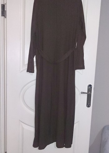 kahve Uzun Kollu Kemerli Uzun Elbise - Görsel 5