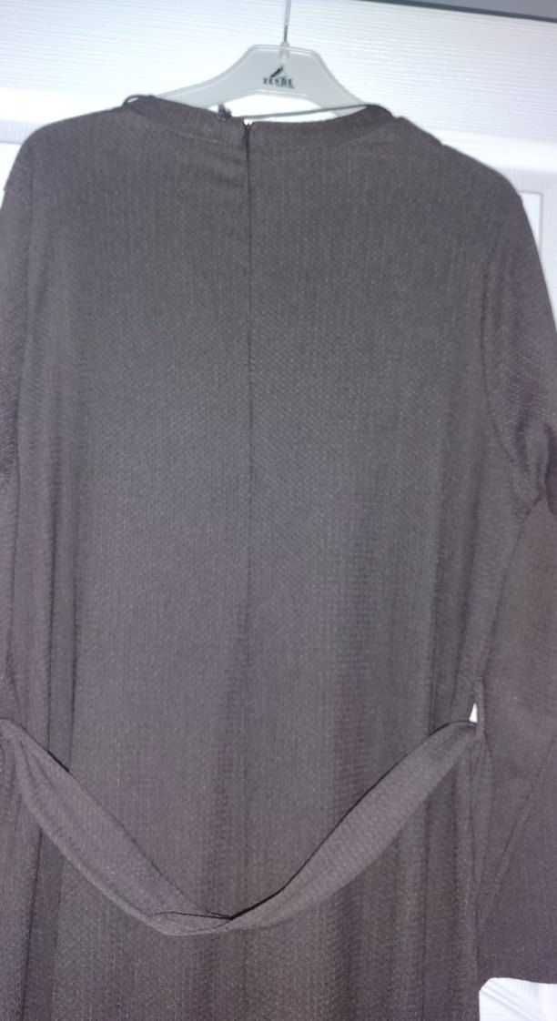 kahve Uzun Kollu Kemerli Uzun Elbise - Görsel 4