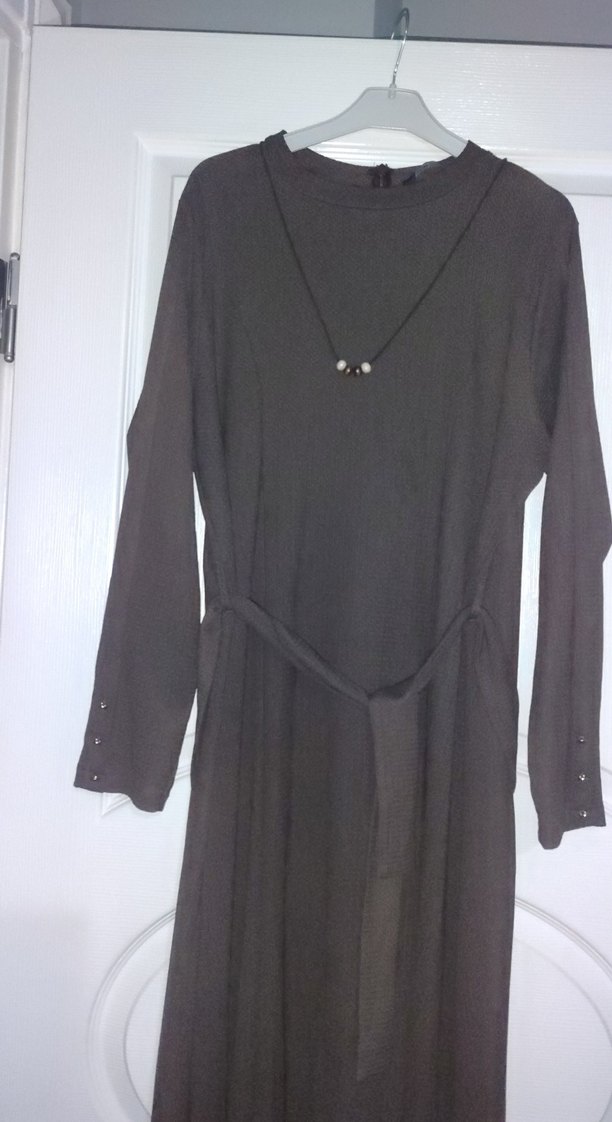 kahve Uzun Kollu Kemerli Uzun Elbise - Görsel 2