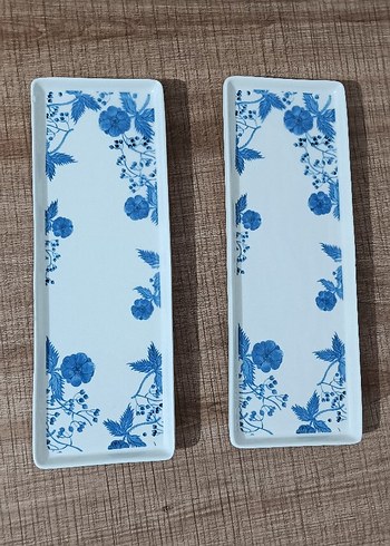 Mavi Çiçek Desenli Gri Seramik Tabak - Görsel 2