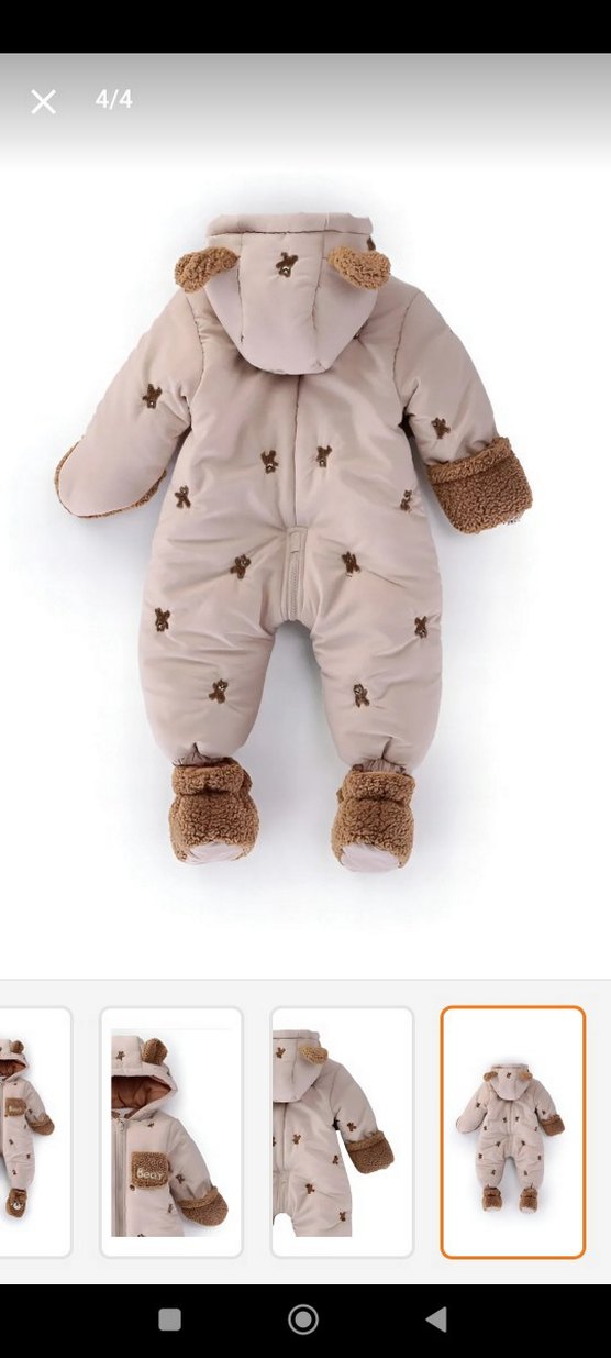 Kahverengi Nakışlı Kürklü Bebek Kış Tulumu - Görsel 2