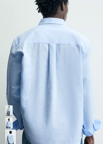Mavi Keten Erkek Gömlek - Görsel 4