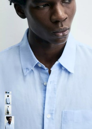 Mavi Keten Erkek Gömlek - Görsel 2