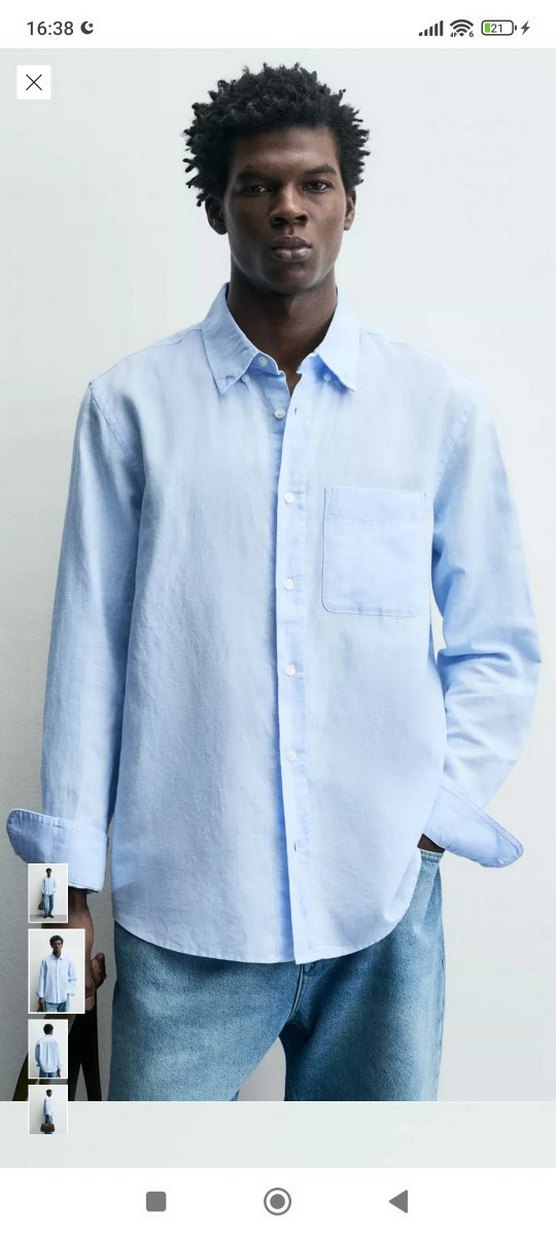 Mavi Keten Erkek Gömlek - Görsel 5