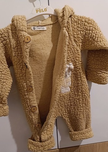 Örgü Dokulu Kahverengi Bebek Tulumu - Görsel 5